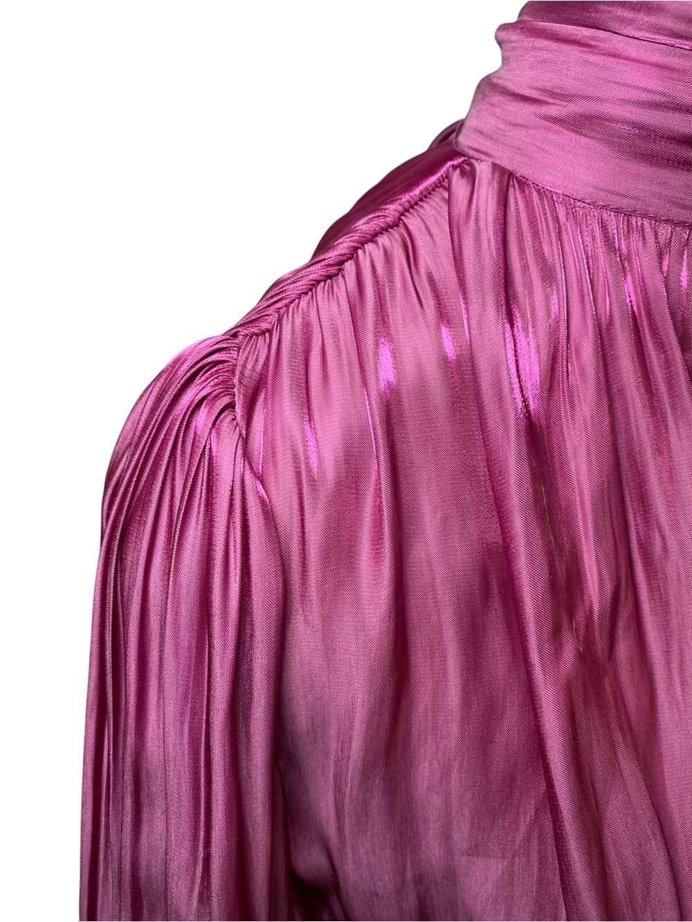 Aveloria Metallic Magenta Pleated
Long Sleeve Bow Neck Blouse - Picture 5 of 16